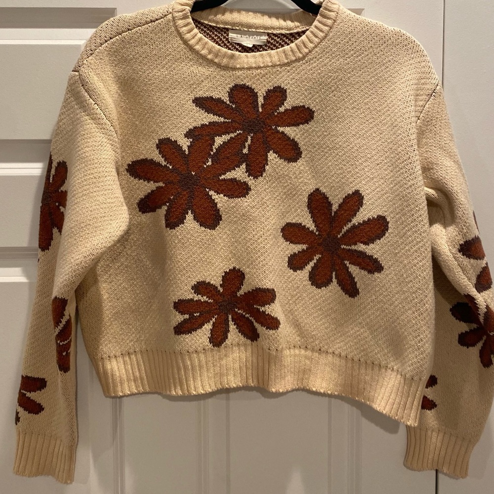 La Hearts Beige and Brown Floral Sweater